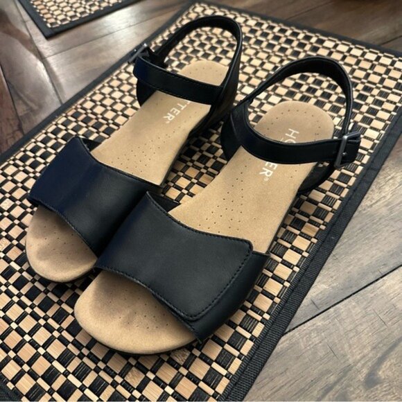 Hotter Black Leather Comfort Open-Toe Sandals Size 5 - Picture 2 of 13
